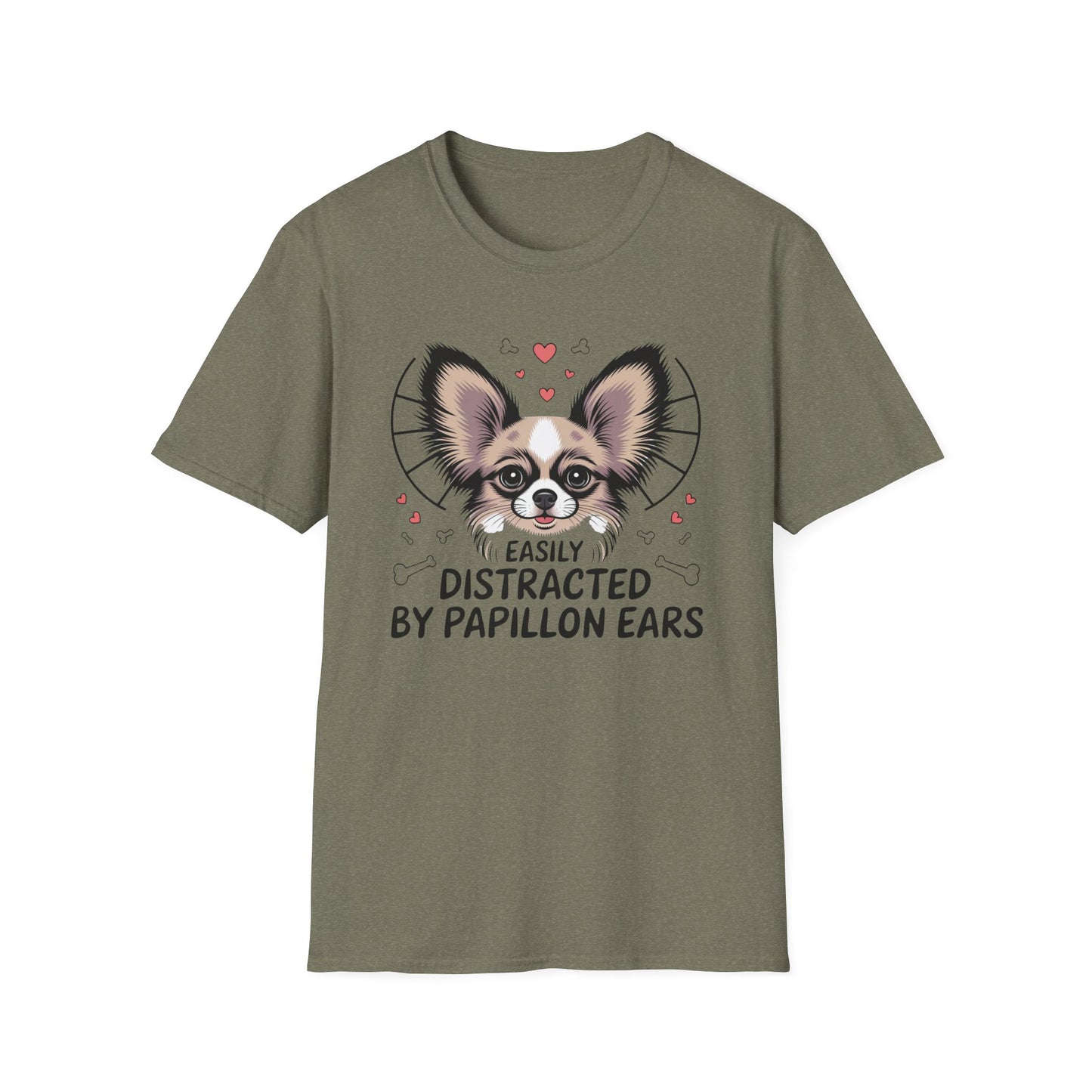 Easily Distracted by Papillon Ears T-Shirt, Dog Lover T-Shirt, Pet Gifts, Funny Canine Tee, Unisex Dog Mom Shirt