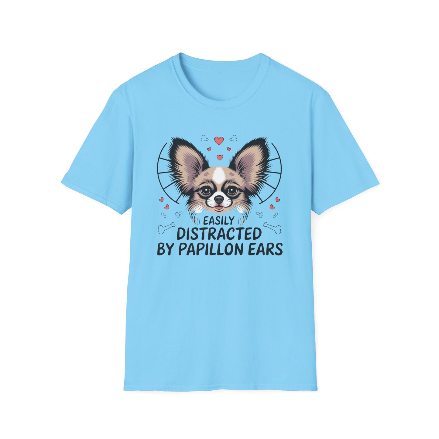 Easily Distracted by Papillon Ears T-Shirt, Dog Lover T-Shirt, Pet Gifts, Funny Canine Tee, Unisex Dog Mom Shirt