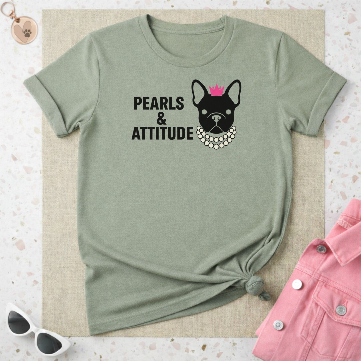Pearls and Attitude French Bulldog Graphic Tee