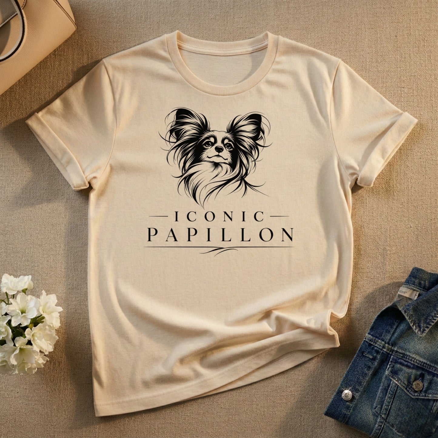 Iconic Papillon Dog Graphic Tee Relaxed Fit