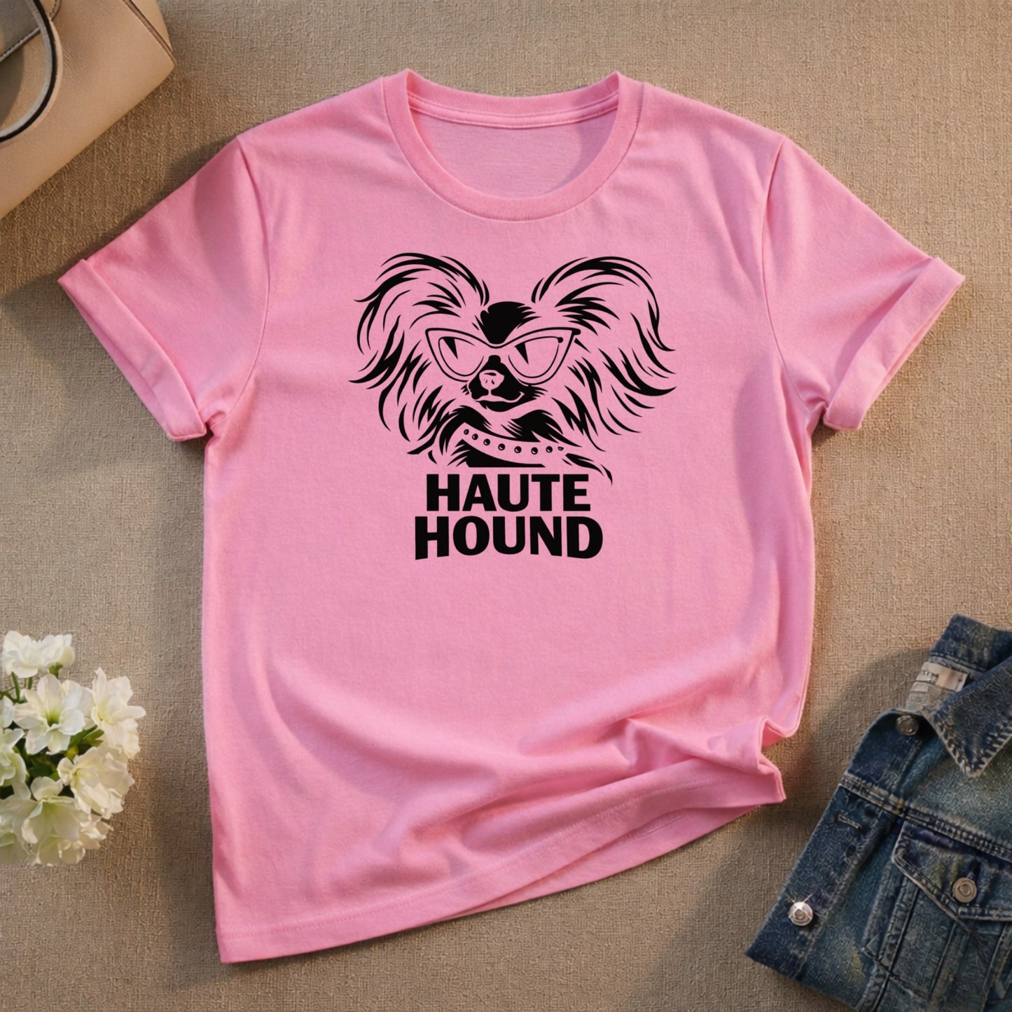 Haute Hound Graphic Print Pink T-shirt for Dog Lovers