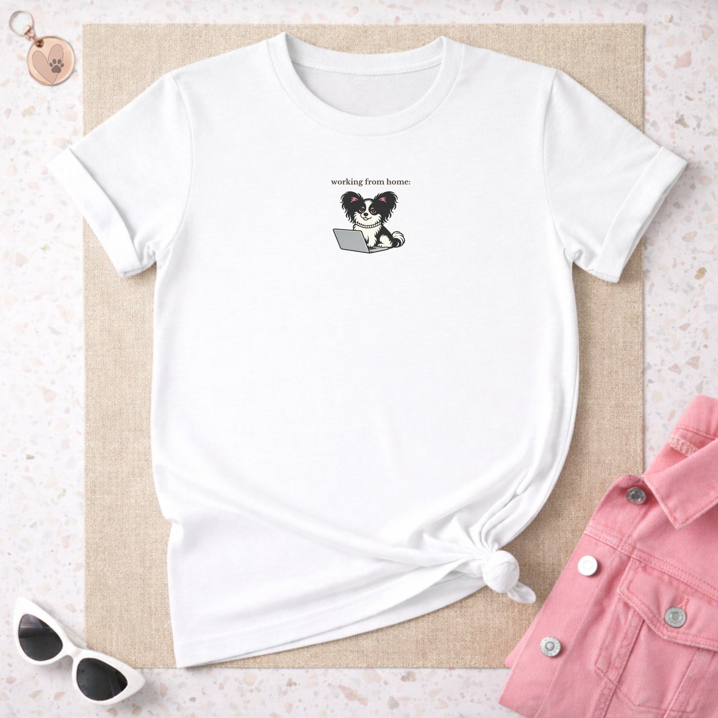 Working From Home Dog Graphic White T-shirt