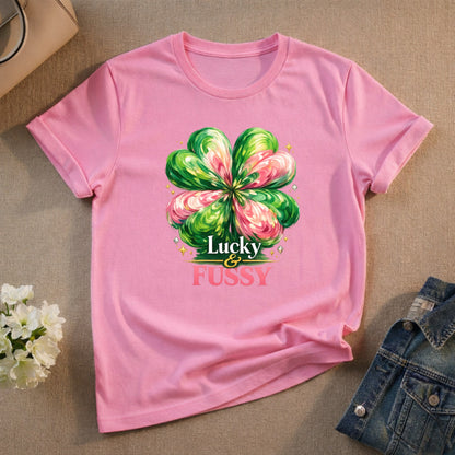 Lucky and Fussy Graphic Tee in Pink Short Sleeve