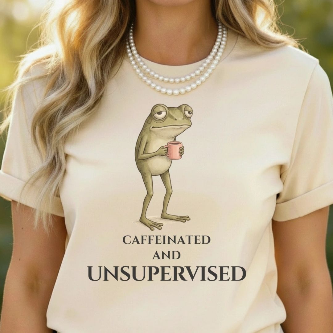 Caffeinated and Unsupervised Funny Frog T-Shirt