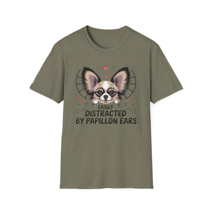 Easily Distracted by Papillon Ears T-Shirt, Dog Lover T-Shirt, Pet Gifts, Funny Canine Tee, Unisex Dog Mom Shirt