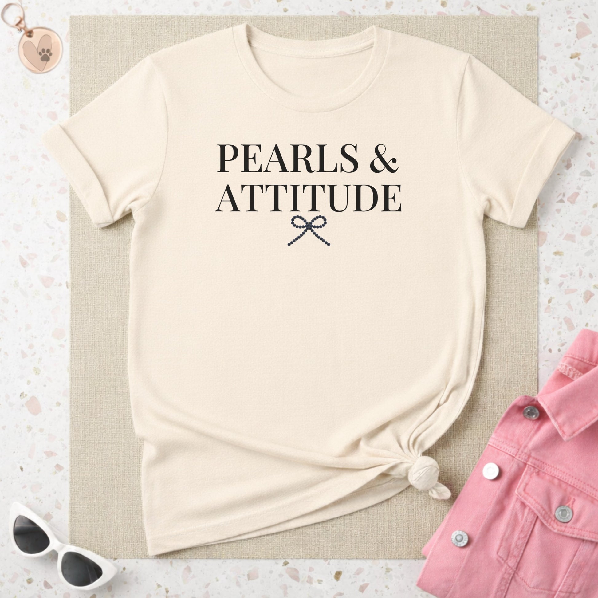 Pearls & Attitude T-Shirt With Cute Bow Design
