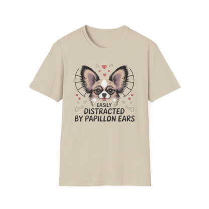 Easily Distracted by Papillon Ears T-Shirt, Dog Lover T-Shirt, Pet Gifts, Funny Canine Tee, Unisex Dog Mom Shirt