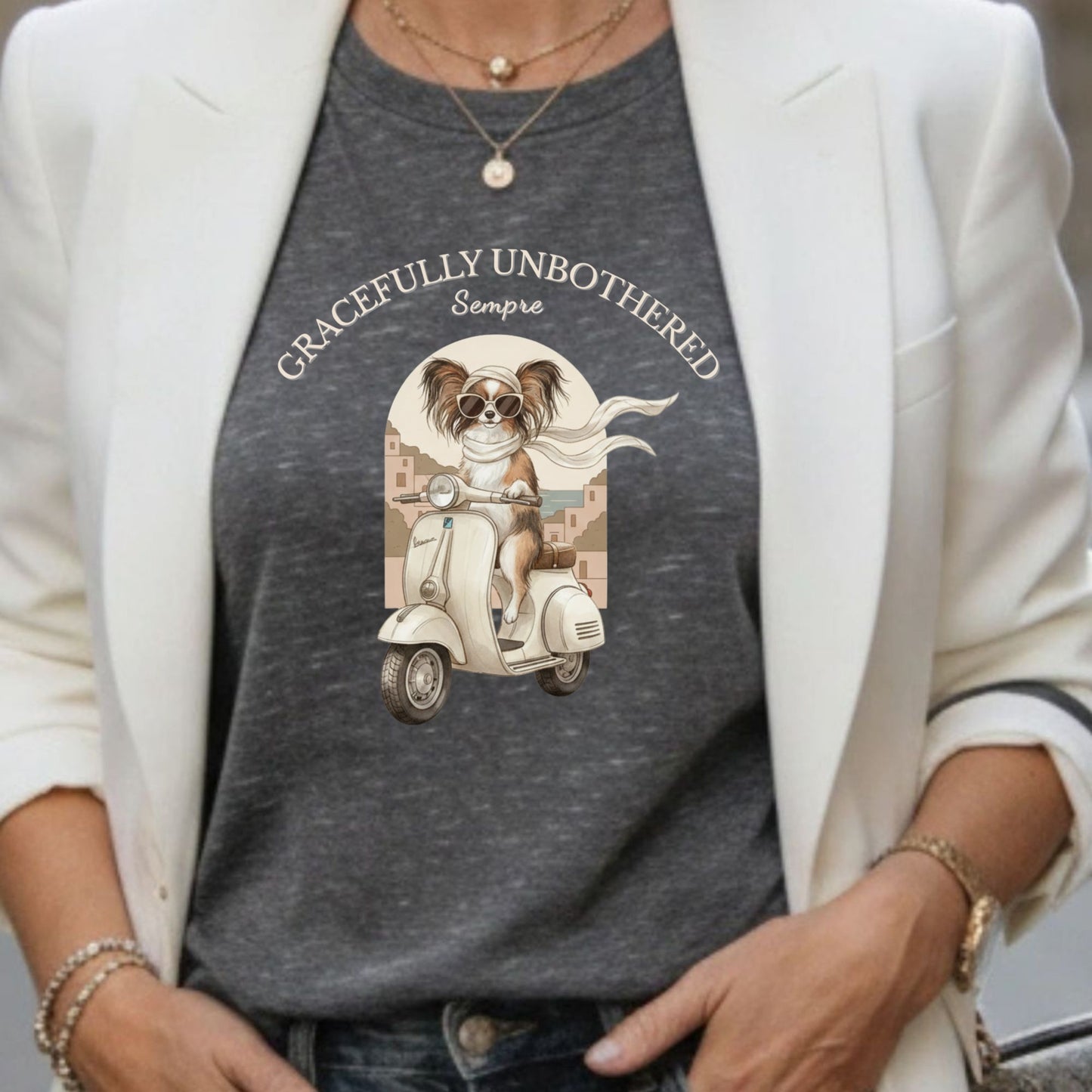 Gracefully Unbothered Dog on Scooter Graphic Tee
