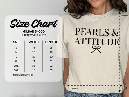 Pearls & Attitude Softstyle T-Shirt Size Chart