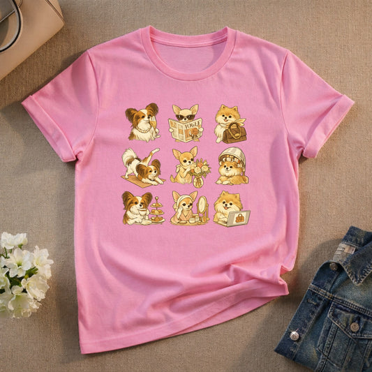 Cute Cartoon Dogs Graphic Pink T-Shirt for Pet Lovers