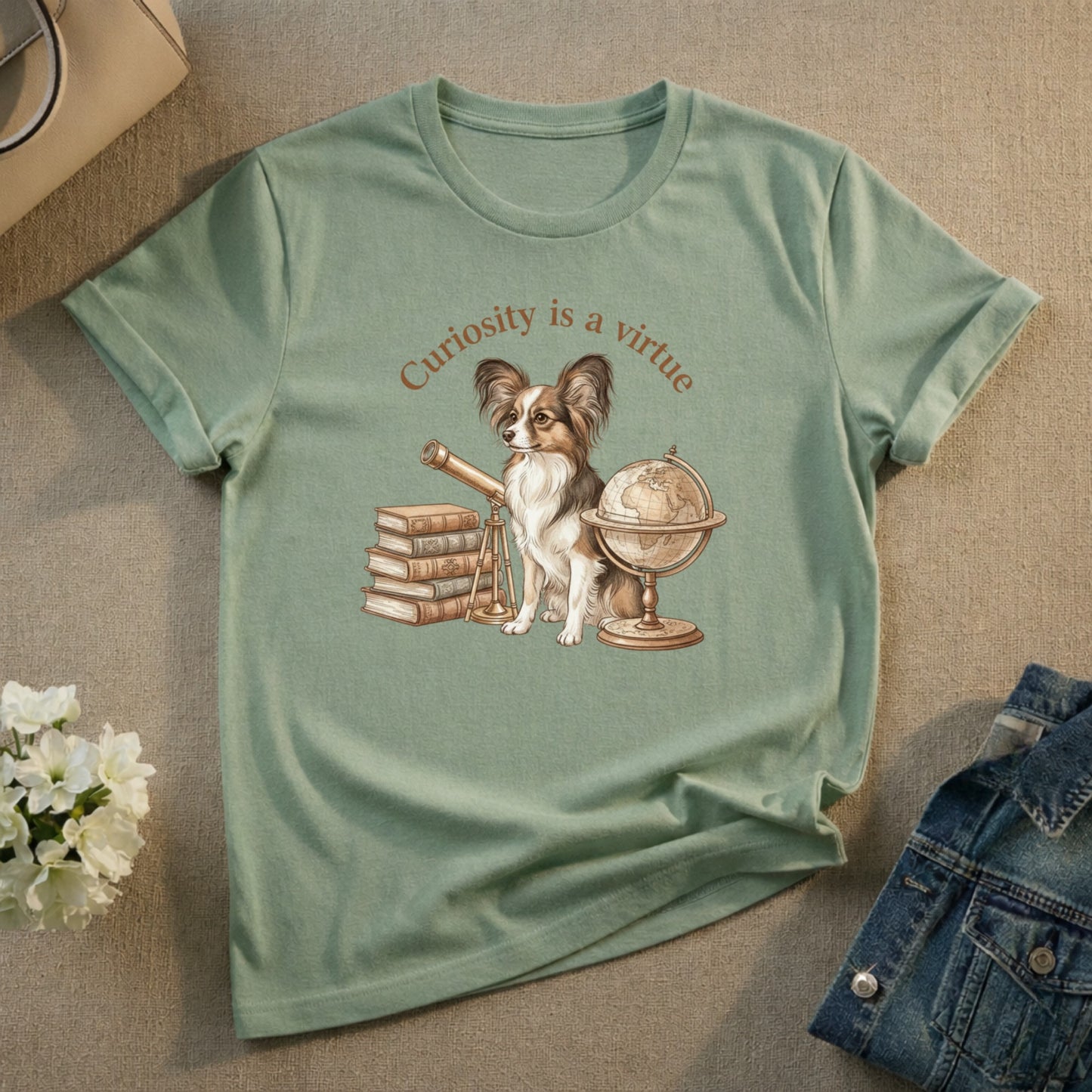 Curiosity is a virtue graphic t-shirt for dog lovers