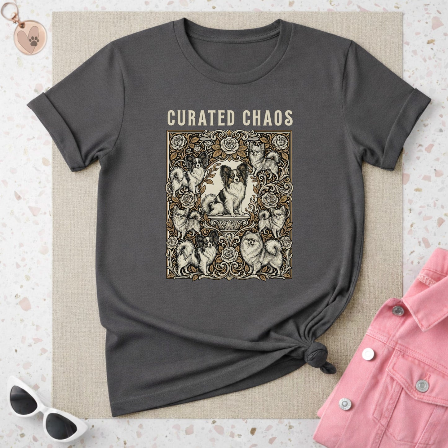 Curated Chaos Unique Dog Graphic Design T-Shirt