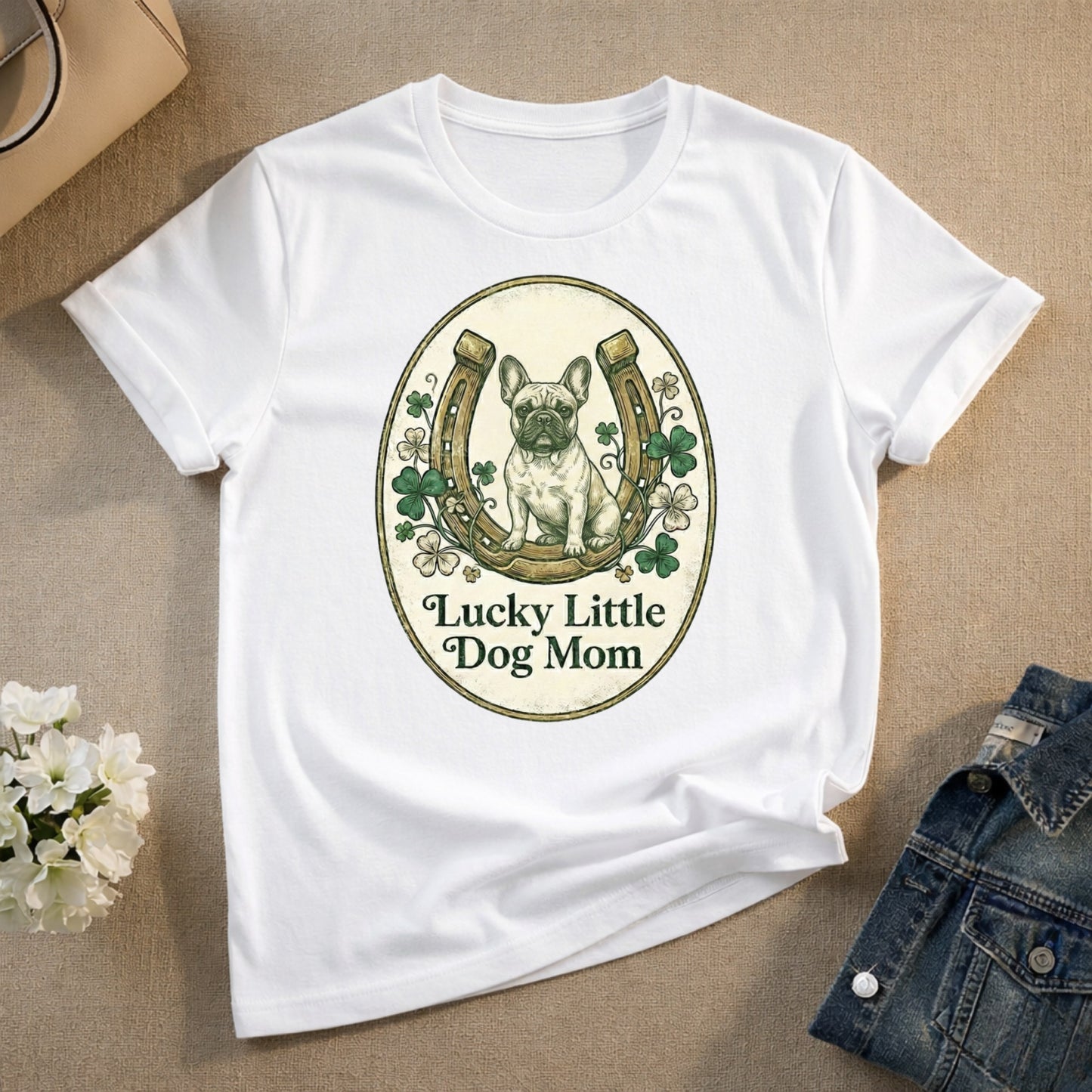 Lucky Little Dog Mom Graphic T-Shirt for Dog Lovers
