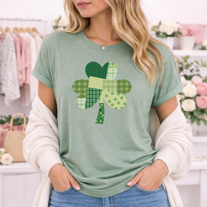 Cute Green Shamrock Patchwork Design Shirt for St. Patrick's Day