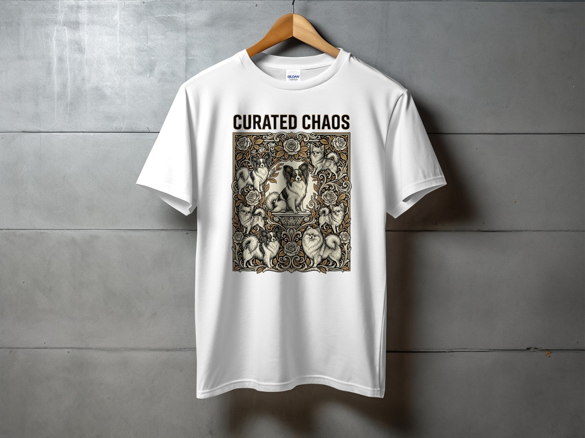 Curated Chaos Dog Print Graphic Tee Designed Shirt