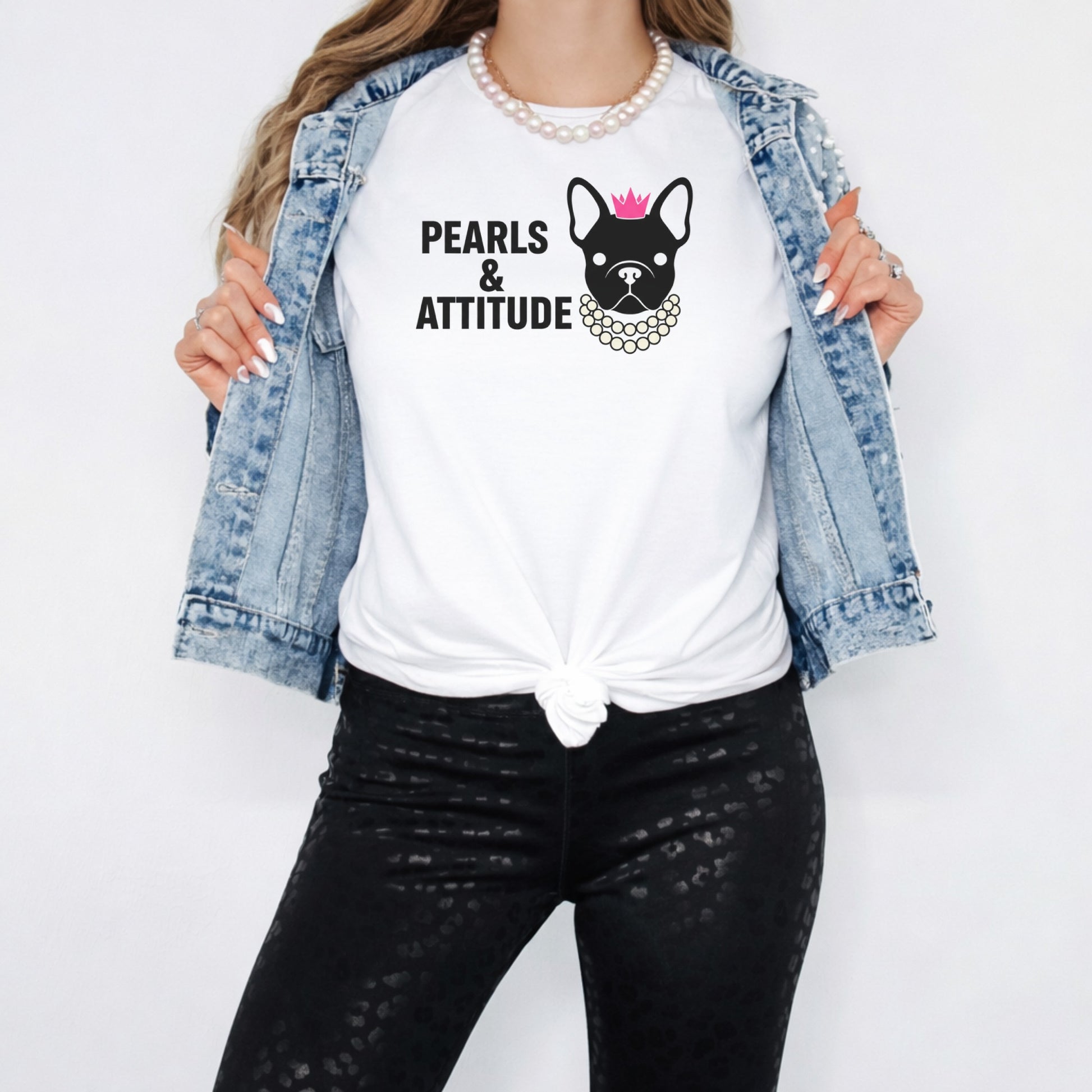 Pearls and Attitude French Bulldog Graphic Tee