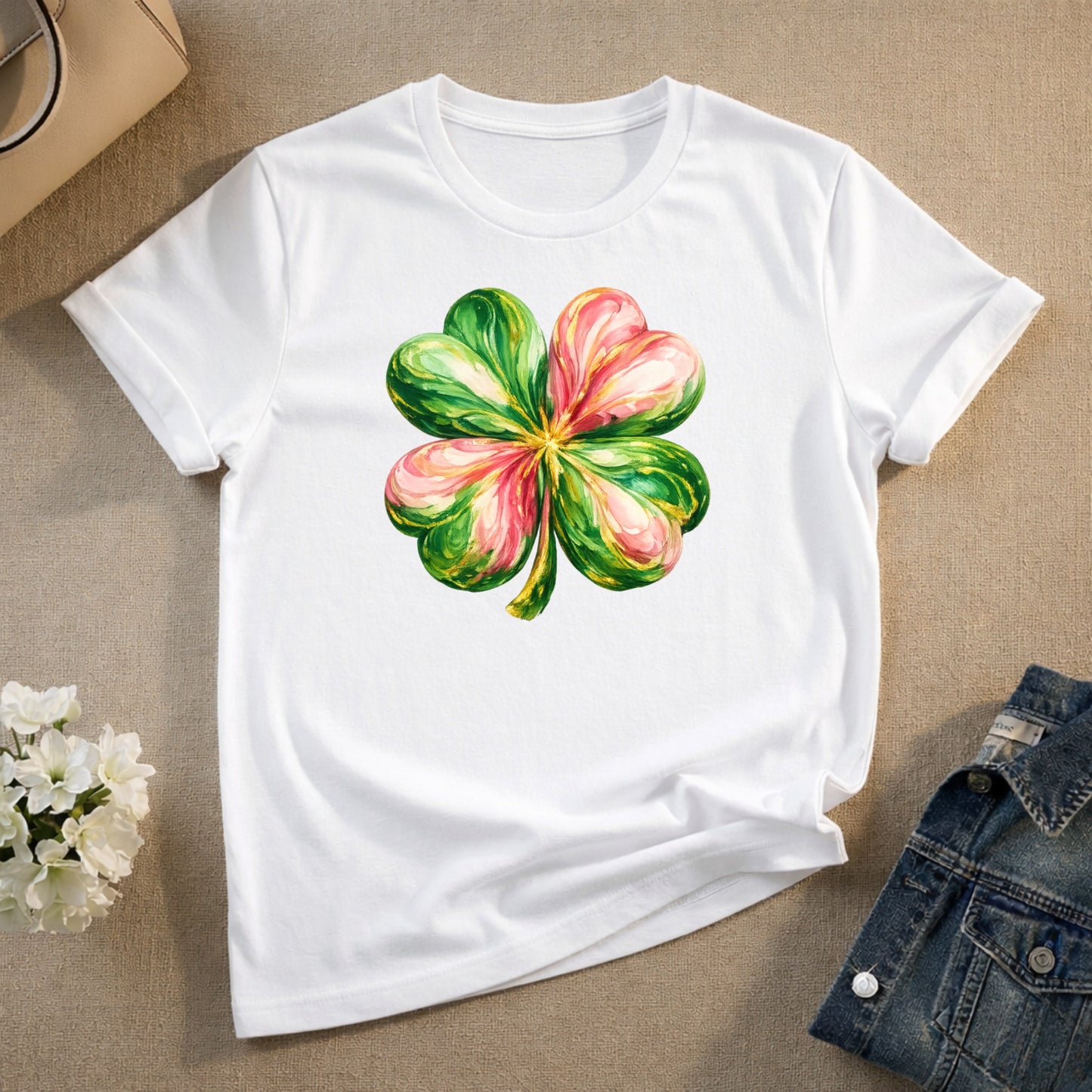 Colorful Four-Leaf Clover Graphic T-shirt