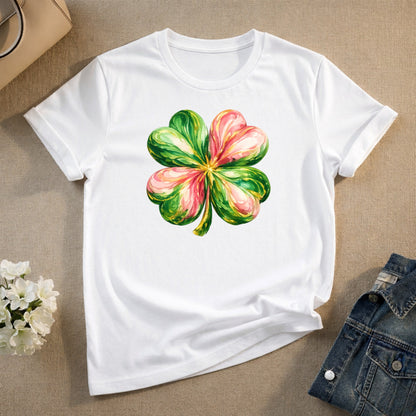 Colorful Four-Leaf Clover Graphic T-shirt