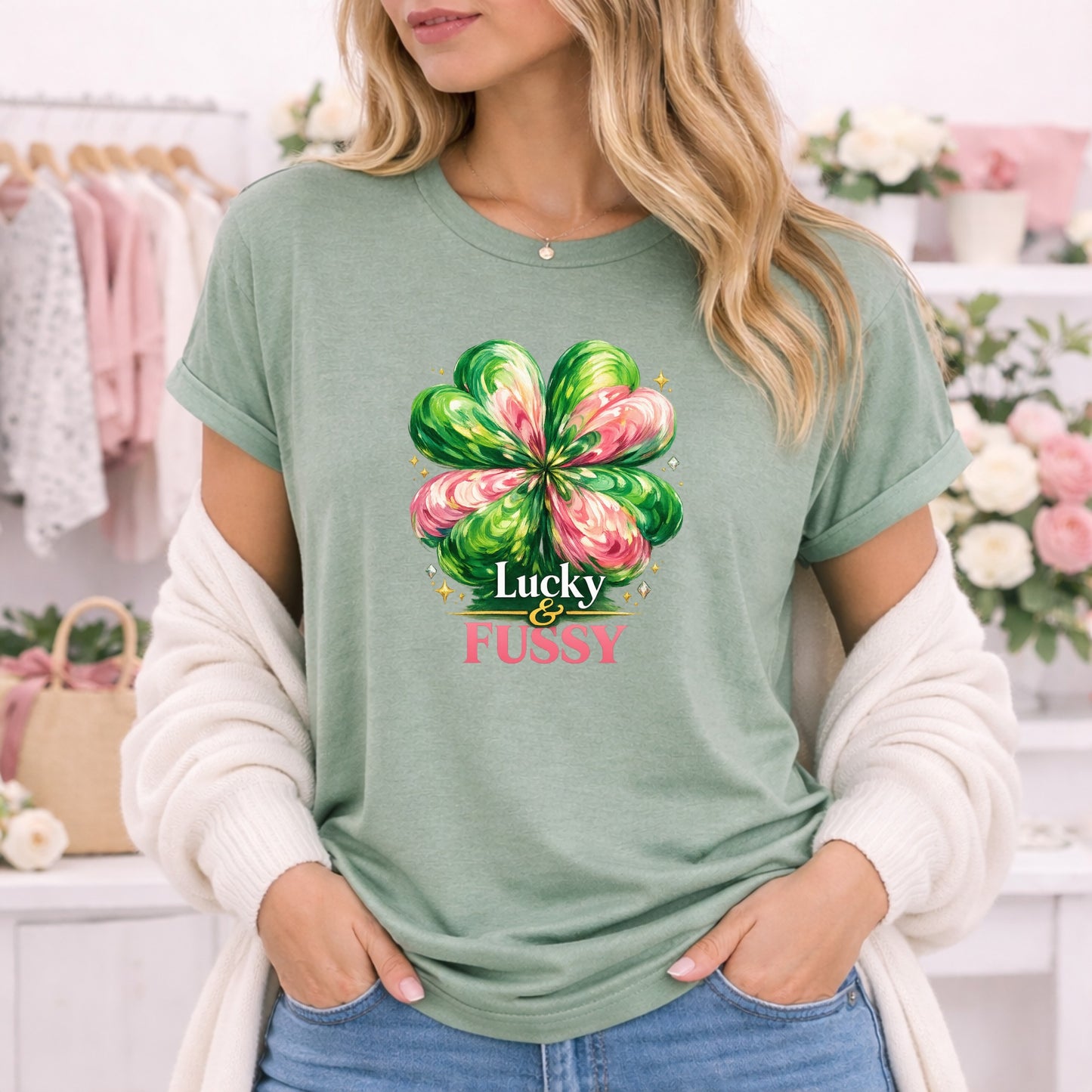 Lucky & Fussy Graphic Four Leaf Clover Tee