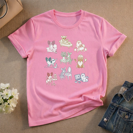 Cute Dogs Doing Activities Pink Graphic Tee