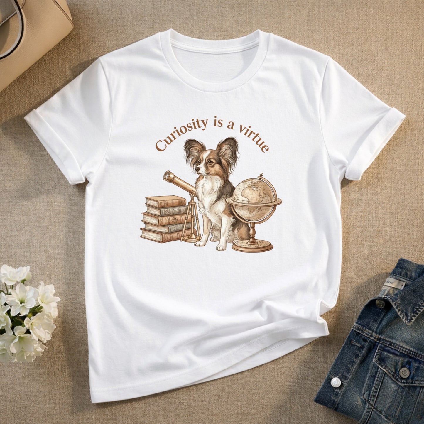 Curiosity Is A Virtue Dog Print White T-Shirt