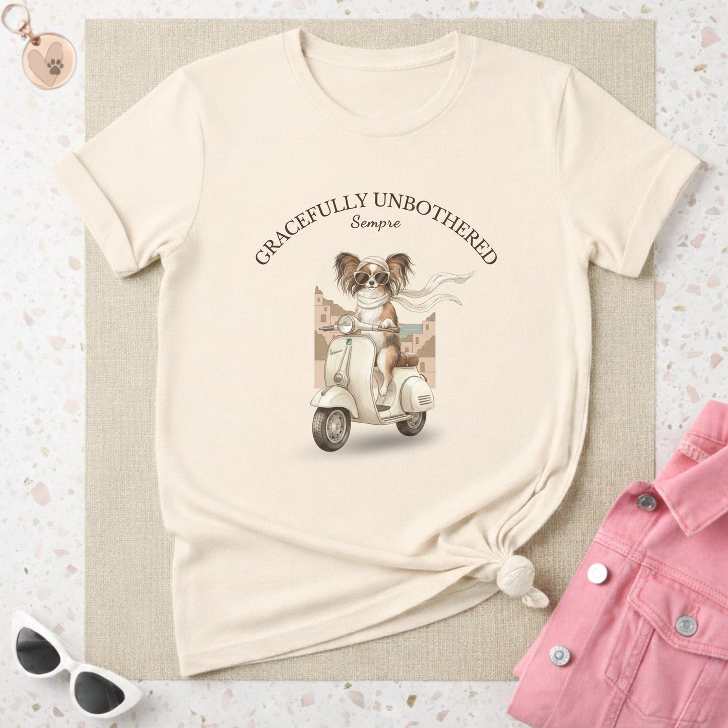 Gracefully Unbothered Sempre Dog on Scooter T-Shirt