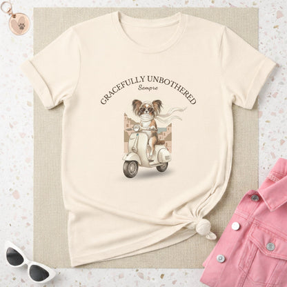 Gracefully Unbothered Sempre Dog on Scooter T-Shirt