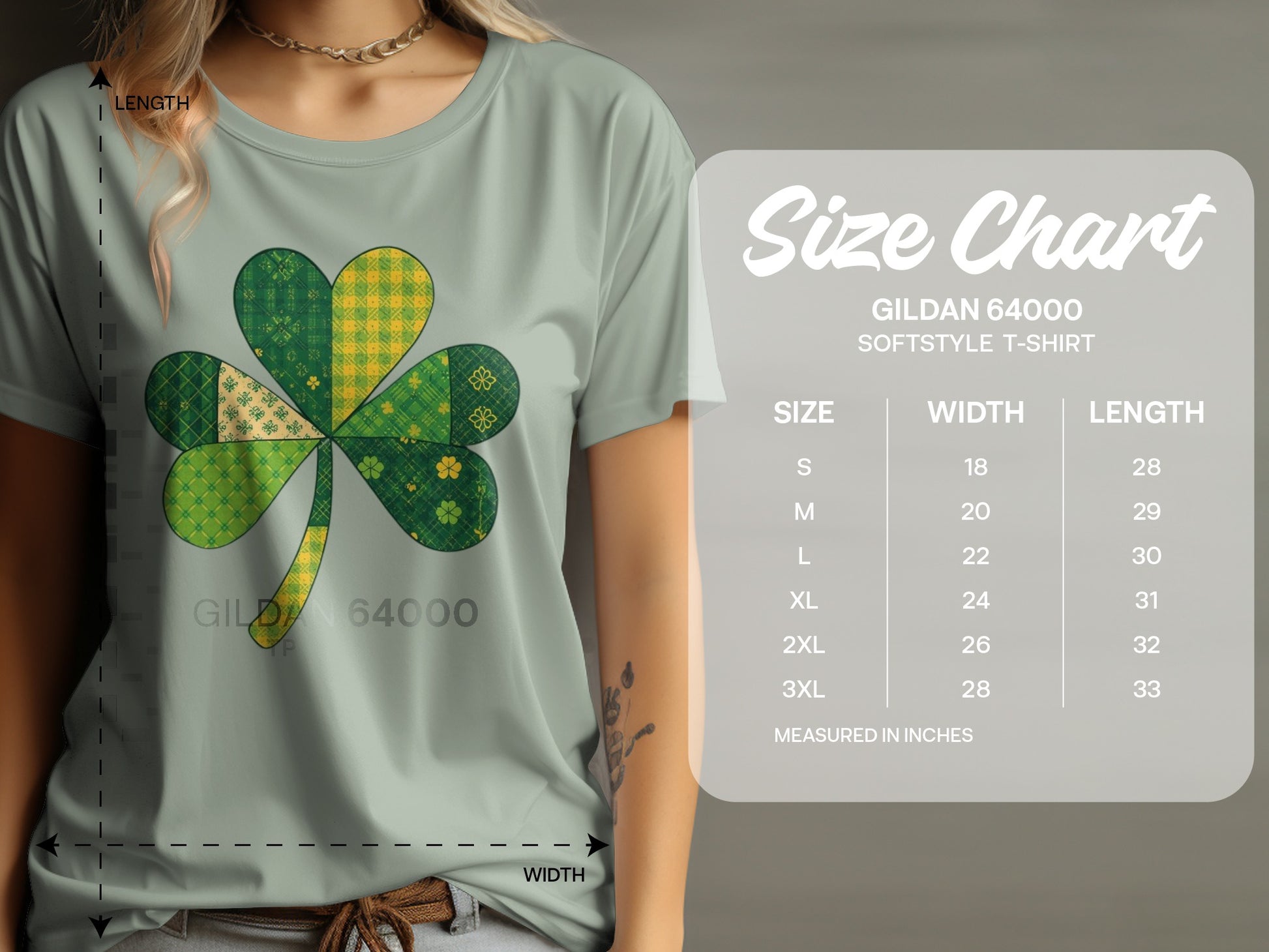 Green Patchwork Shamrock Design Gildan Softstyle T-Shirt