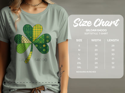 Green Patchwork Shamrock Design Gildan Softstyle T-Shirt