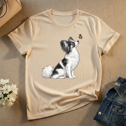 Cute Papillon Dog and Butterfly Graphic T-Shirt