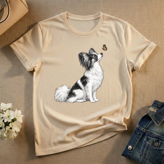 Cute Papillon Dog and Butterfly Graphic T-Shirt