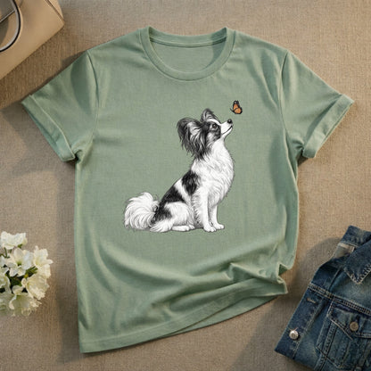 Cute Papillon Dog and Butterfly Graphic T-Shirt
