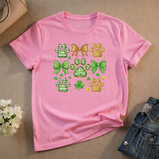 St. Patrick's Day Paws and Bows Graphic Tee Shirt