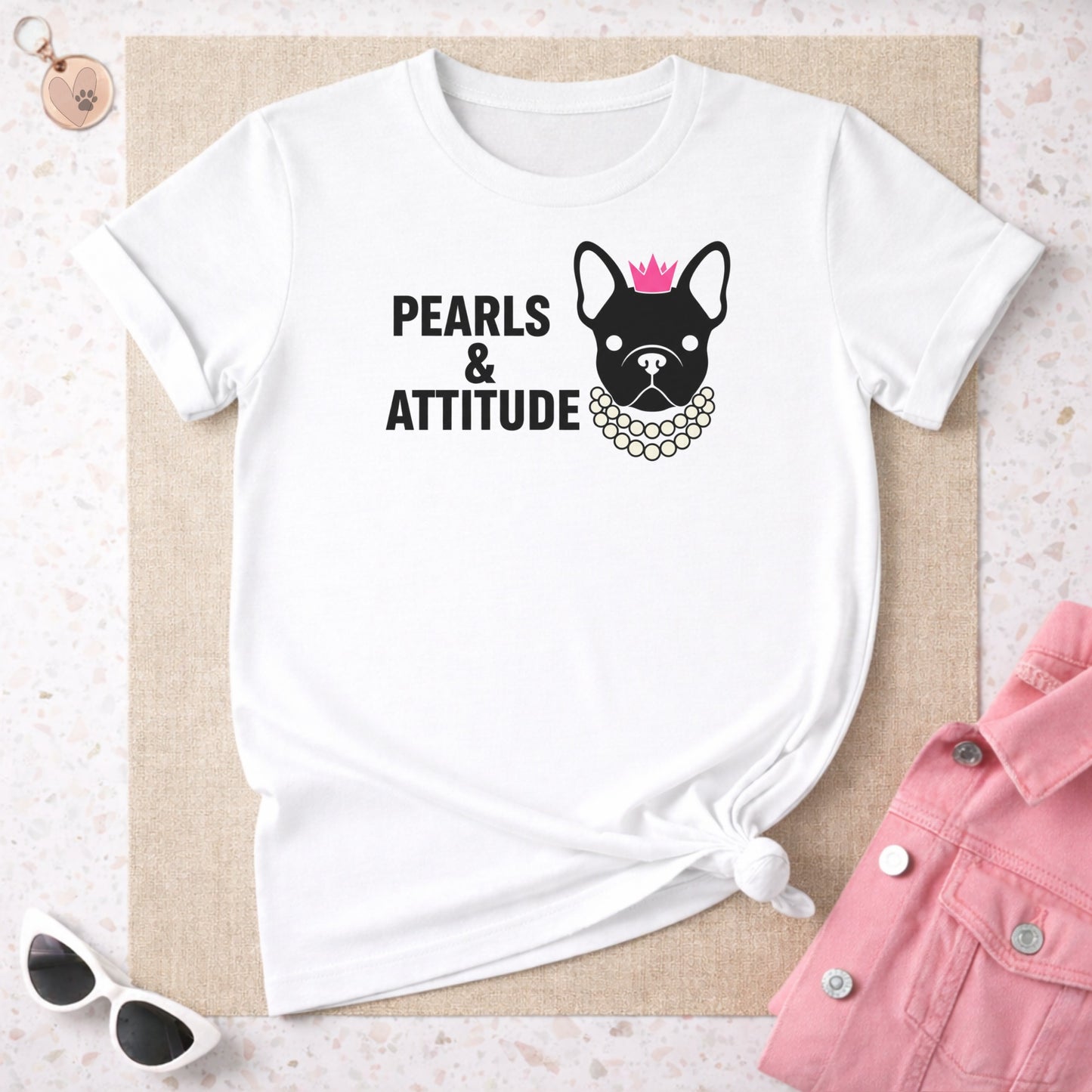 Pearls and Attitude French Bulldog Graphic T-Shirt