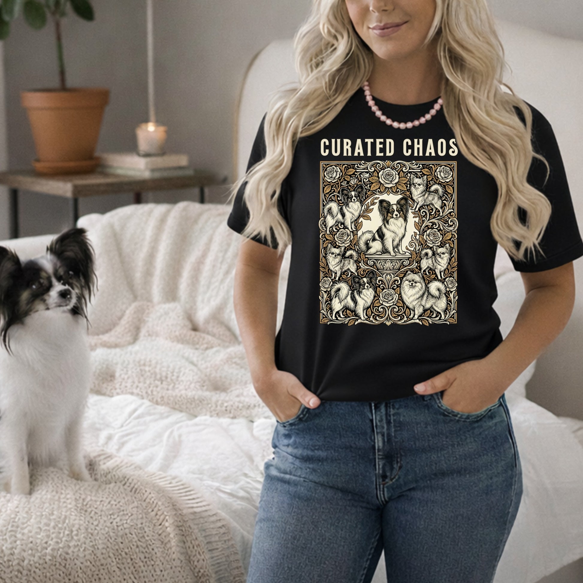 Curated Chaos Graphic Tee with Detailed Dog Illustration
