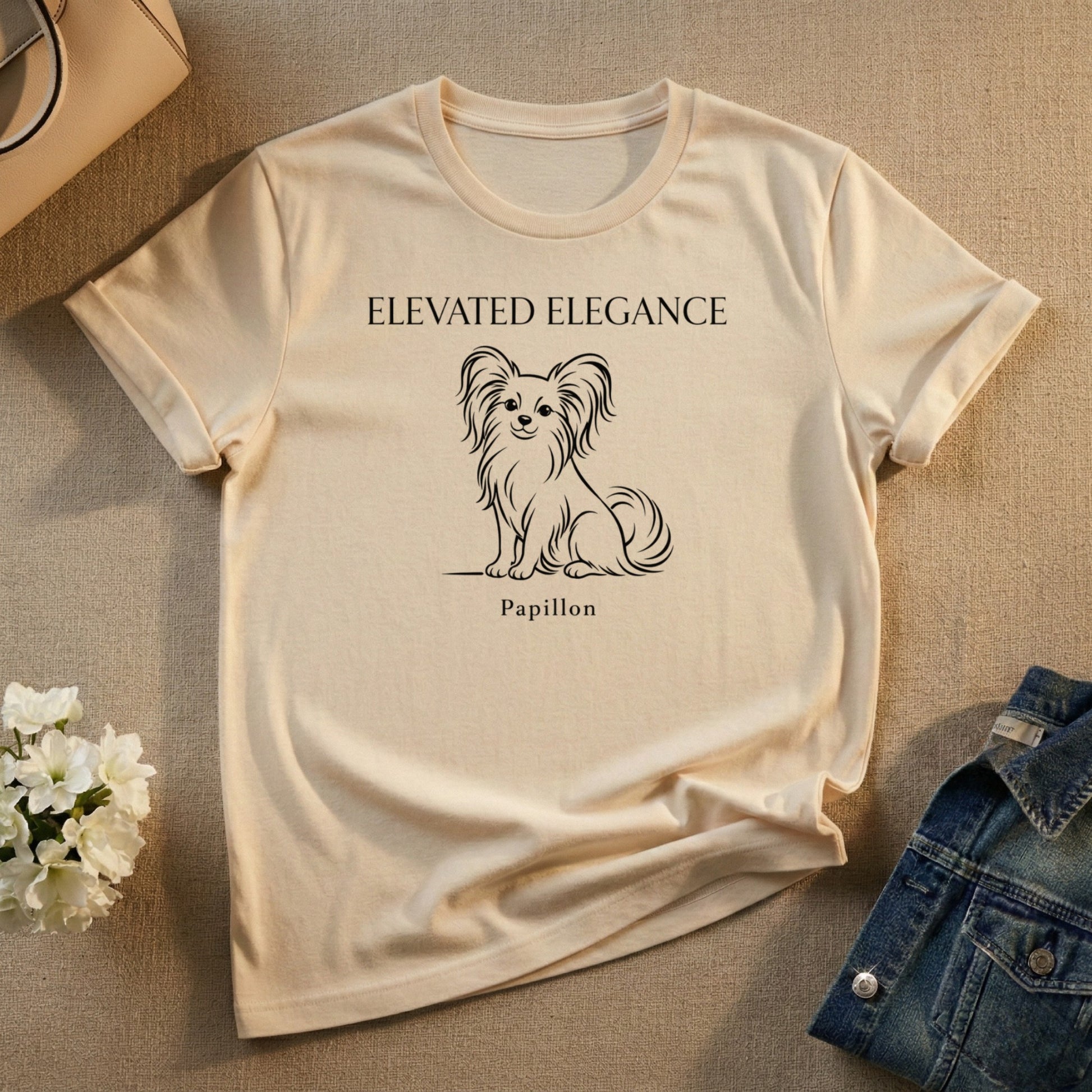 Elevated Elegance Papillon Dog Graphic Tee Shirt