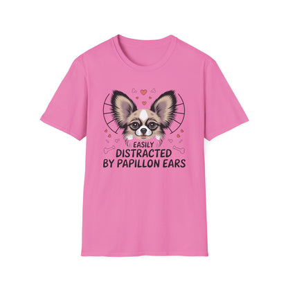 Easily Distracted by Papillon Ears T-Shirt, Dog Lover T-Shirt, Pet Gifts, Funny Canine Tee, Unisex Dog Mom Shirt