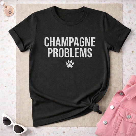 Champagne Problems Paw Print Graphic Tee Shirt