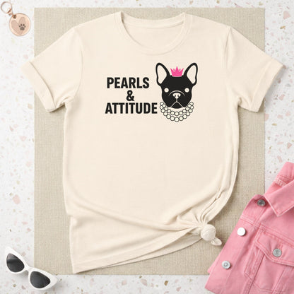 Pearls and Attitude French Bulldog Graphic T-Shirt