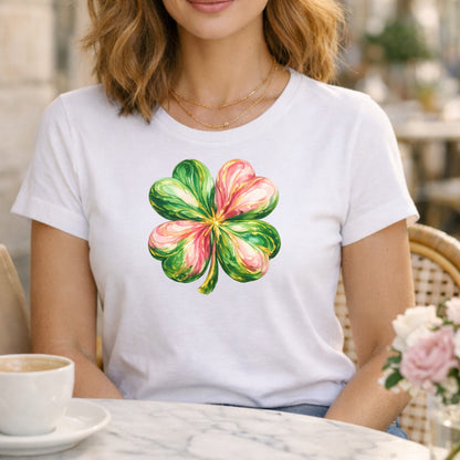 Colorful Four-Leaf Clover Graphic Tee Shirt