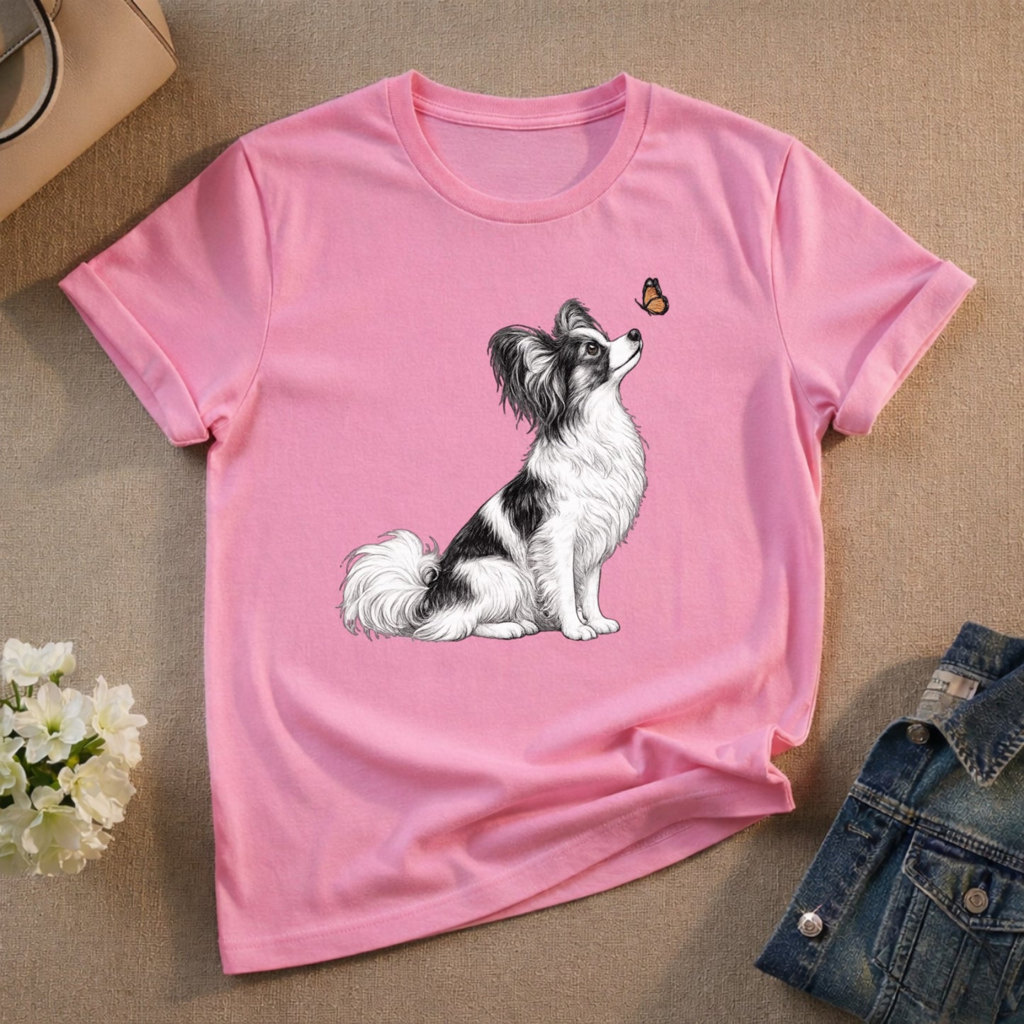 Adorable Dog and Butterfly Graphic Tee Shirt
