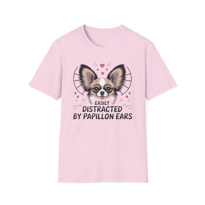 Easily Distracted by Papillon Ears T-Shirt, Dog Lover T-Shirt, Pet Gifts, Funny Canine Tee, Unisex Dog Mom Shirt