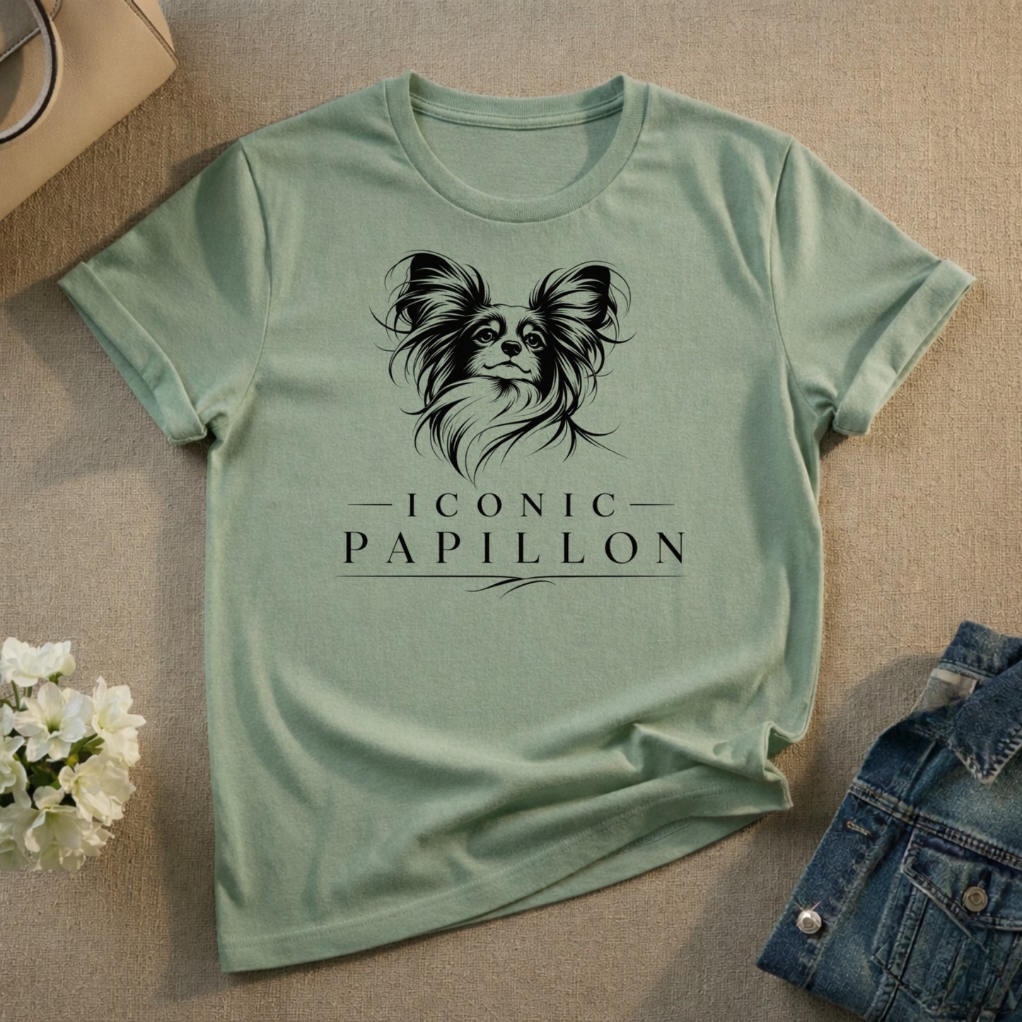 Iconic Papillon Dog Print Graphic Casual T-shirt
