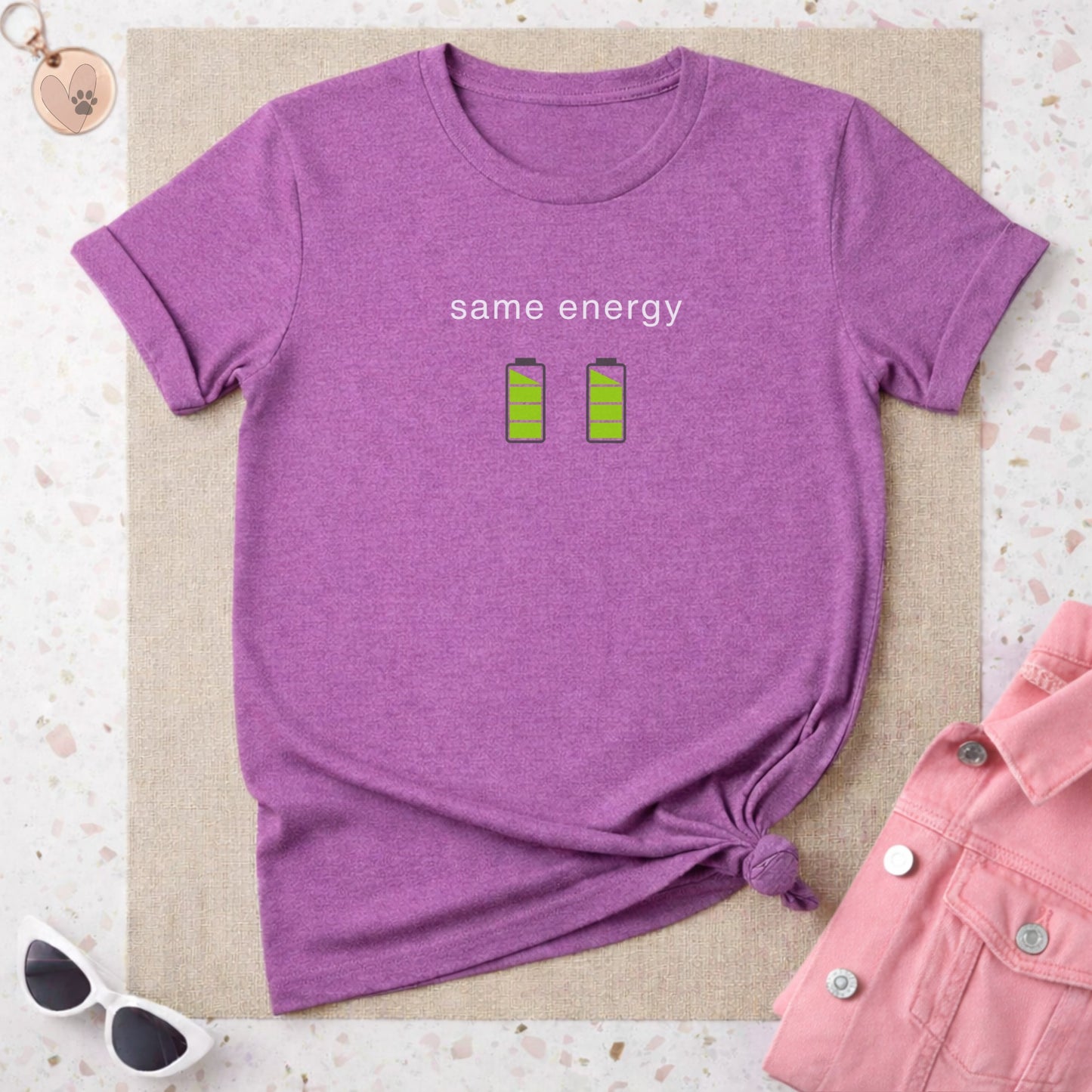 Same Energy Graphic Tee With Battery Icons Design