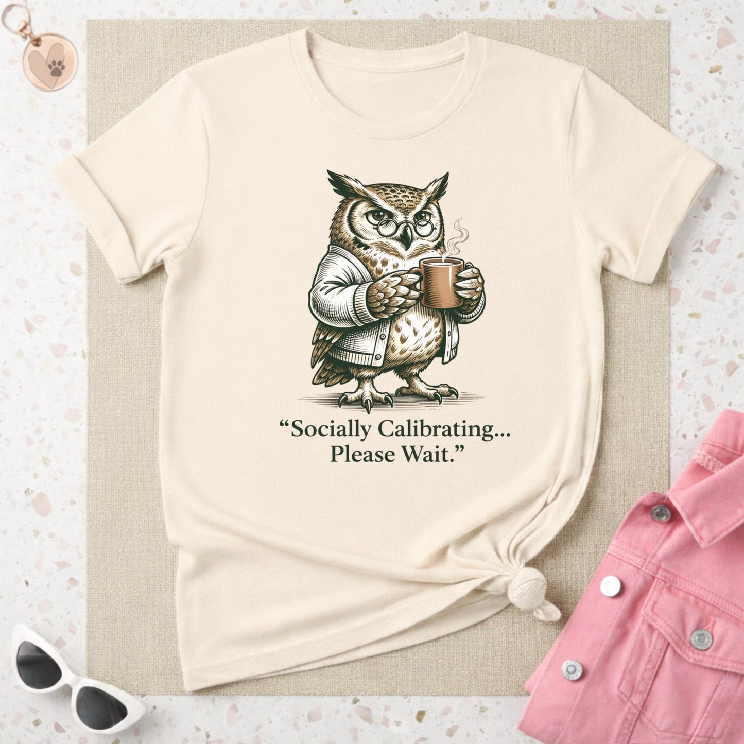 Socially Calibrating Please Wait Owl Graphic T-Shirt
