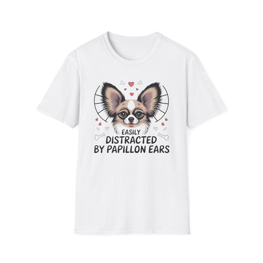 Easily Distracted by Papillon Ears T-Shirt, Dog Lover T-Shirt, Pet Gifts, Funny Canine Tee, Unisex Dog Mom Shirt
