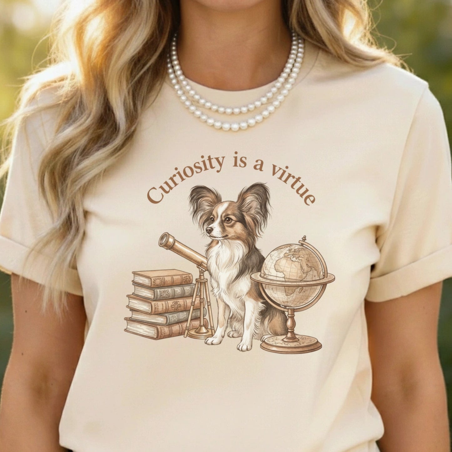 Curiosity is a virtue dog and globe design product