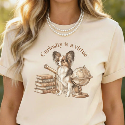 Curiosity is a virtue dog and globe design product