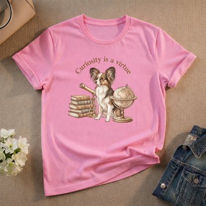 Curiosity is a Virtue Papillon Dog Illustration T-Shirt