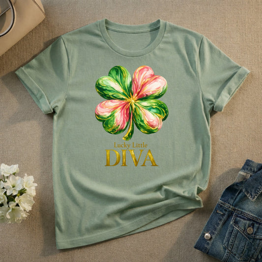 Lucky Little Diva Four-Leaf Clover Graphic T-Shirt